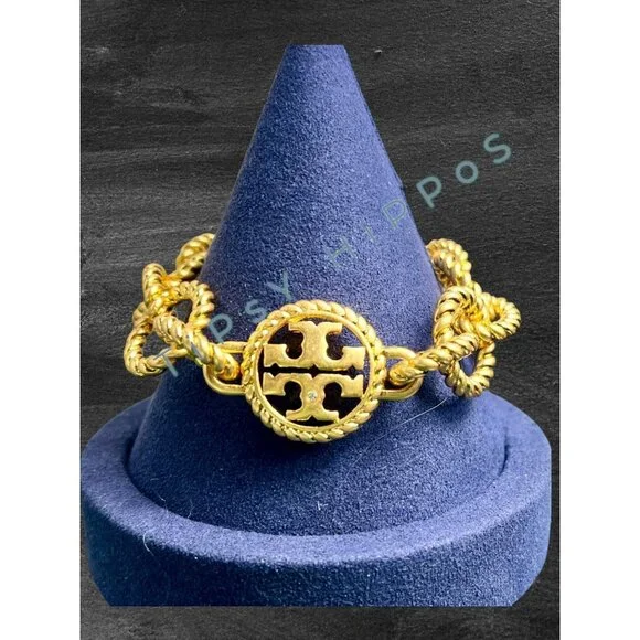 TORY BURCH Gold-Tone Chunky Rope Chain Link Bracelet With Toggle Clasp - Picture 1 of 8